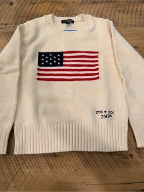 Girls Cream Sweater with American Flag Knit